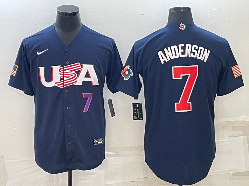 Men 2023 World Cub USA #7 Anderson Blue Nike MLB Jersey1->more jerseys->MLB Jersey